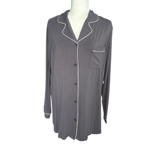 Kindred Bravely Clea Long Sleeve Button Down Pajama Top Granite Large Bamboo - Picture 2 of 6